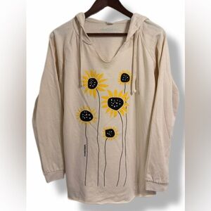 Marushka Boho Artsy Sunflower Graphic Hoodie Size Medium